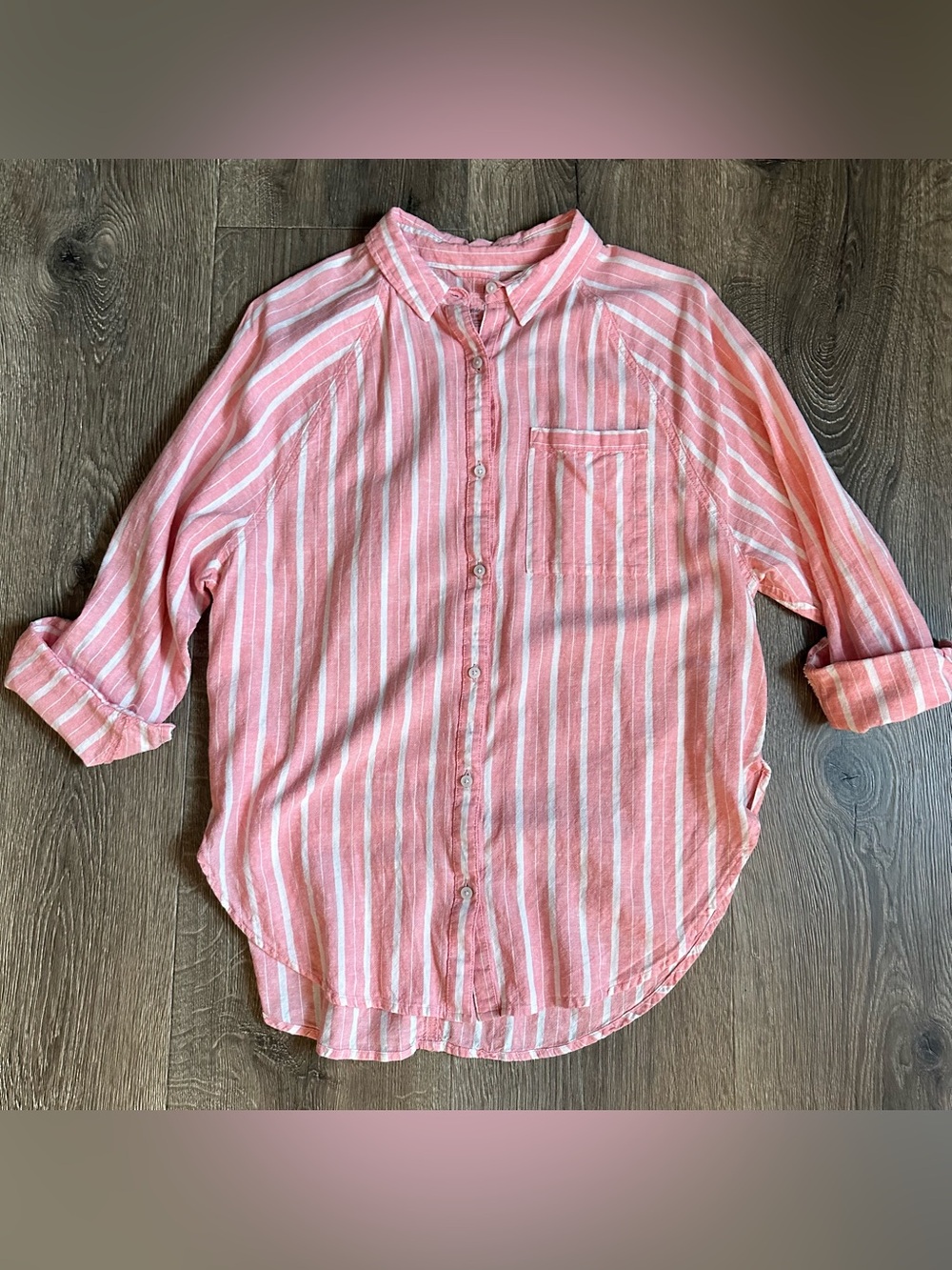 Aerie Linen Blend Stripe Button Up